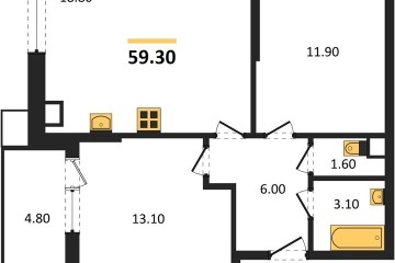 Фото №1: 2-комнатная квартира 59 м² - Краснодар, мкр. Парк Победы, 