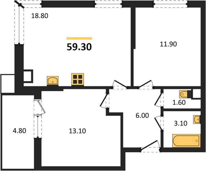 Фото №1: 2-комнатная квартира 59 м² - Краснодар, Прикубанский внутригородской округ, мкр. Парк Победы