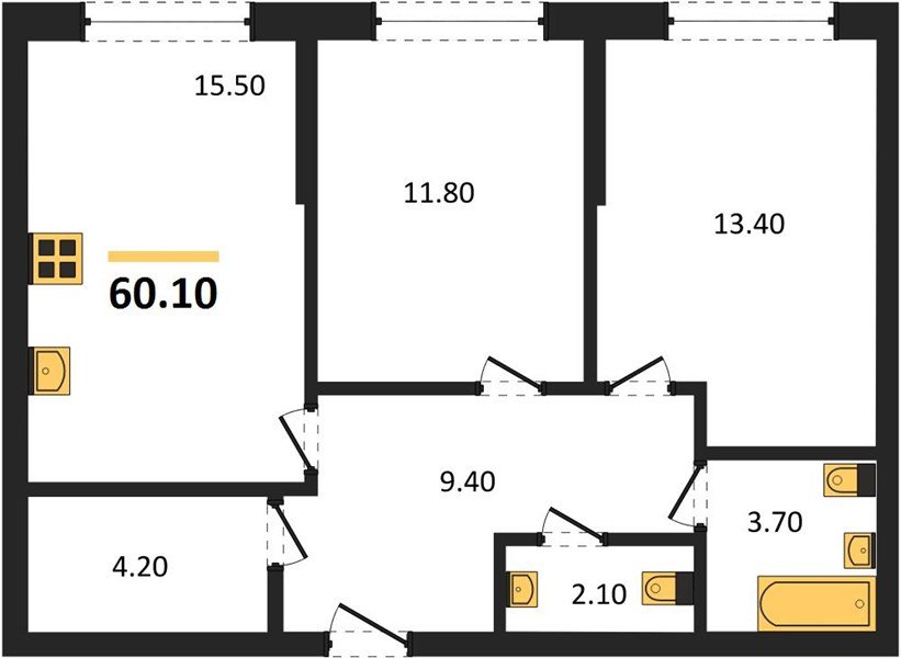 Фото №1: 2-комнатная квартира 60 м² - Краснодар, Прикубанский внутригородской округ, мкр. Догма Парк, ул. Марины Цветаевой, 36