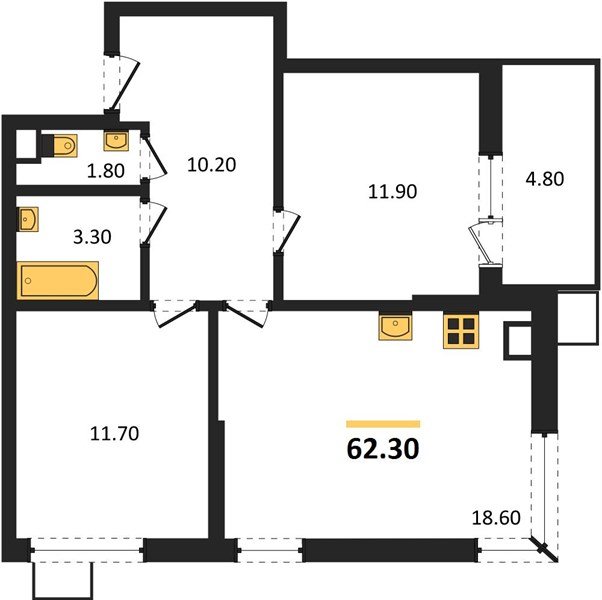 Фото №1: 2-комнатная квартира 62 м² - Краснодар, Прикубанский внутригородской округ, мкр. Парк Победы