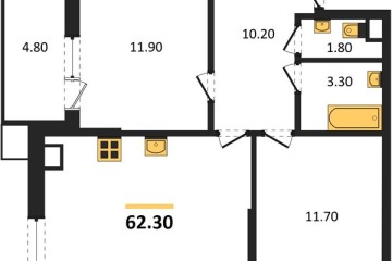 Фото №1: 2-комнатная квартира 62 м² - Краснодар, мкр. Парк Победы, 