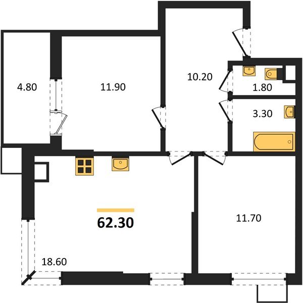 Фото №1: 2-комнатная квартира 62 м² - Краснодар, Прикубанский внутригородской округ, мкр. Парк Победы