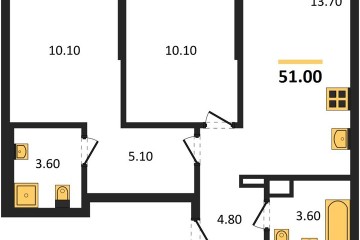 Фото №1: 2-комнатная квартира 51 м² - Краснодар, мкр. Прикубанский внутригородской округ, 