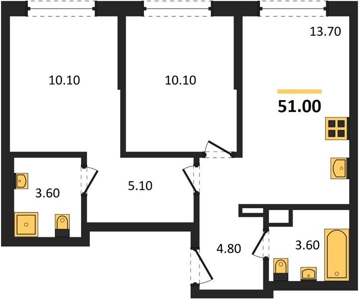 Фото №1: 2-комнатная квартира 51 м² - Краснодар, мкр. Прикубанский внутригородской округ