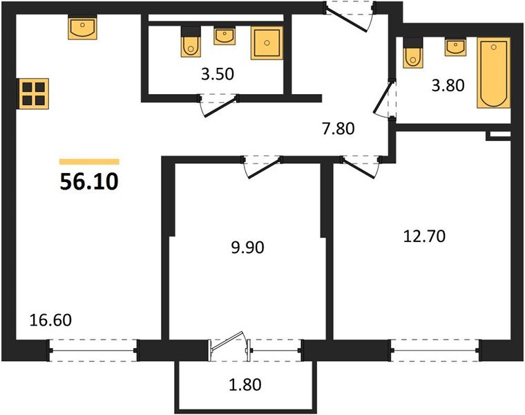 Фото №1: 2-комнатная квартира 56 м² - Краснодар, мкр. Прикубанский внутригородской округ