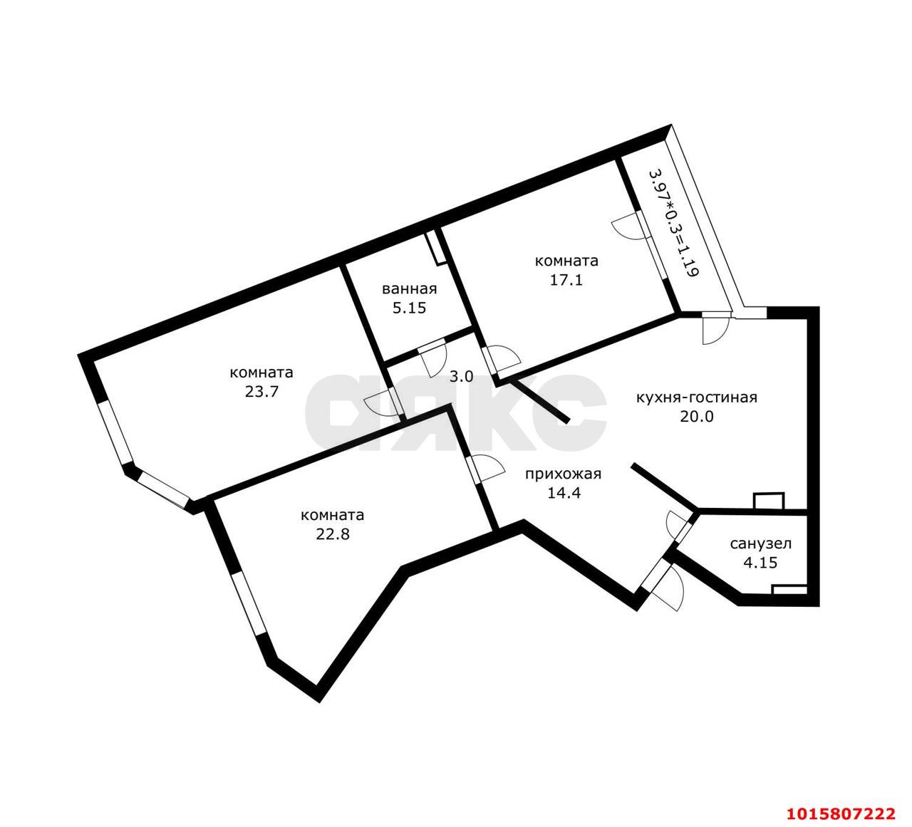 Фото №15: 3-комнатная квартира 115 м² - Краснодар, Западный внутригородской округ, Фестивальный, мкр. жилой комплекс Триумф, ул. имени П.М. Гаврилова, 27