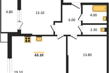 Фото №1: 2-комнатная квартира 63 м² - Краснодар, мкр. Парк Победы, 