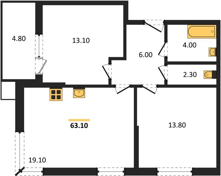Фото №1: 2-комнатная квартира 63 м² - Краснодар, Прикубанский внутригородской округ, мкр. Парк Победы