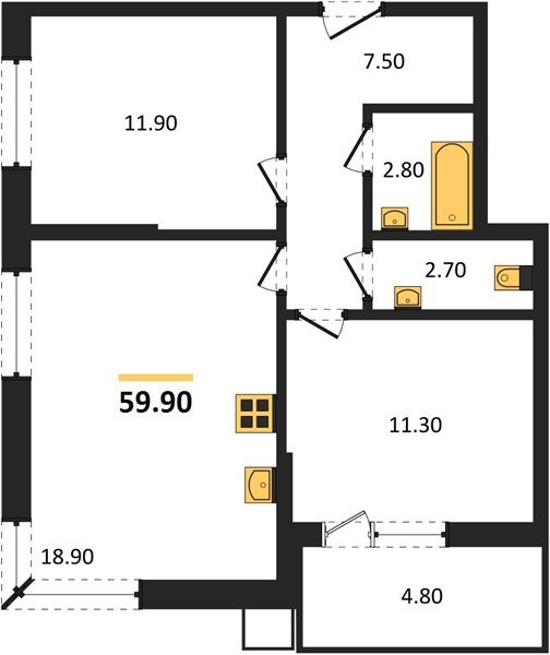Фото №1: 2-комнатная квартира 59 м² - Краснодар, Прикубанский внутригородской округ, мкр. Парк Победы