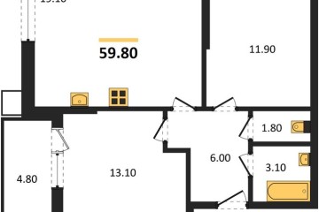 Фото №1: 2-комнатная квартира 59 м² - Краснодар, мкр. Парк Победы, 