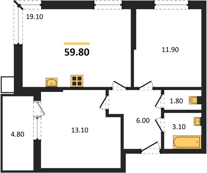 Фото №1: 2-комнатная квартира 59 м² - Краснодар, Прикубанский внутригородской округ, мкр. Парк Победы