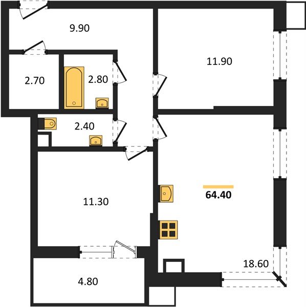 Фото №1: 2-комнатная квартира 64 м² - Краснодар, Прикубанский внутригородской округ, мкр. Парк Победы