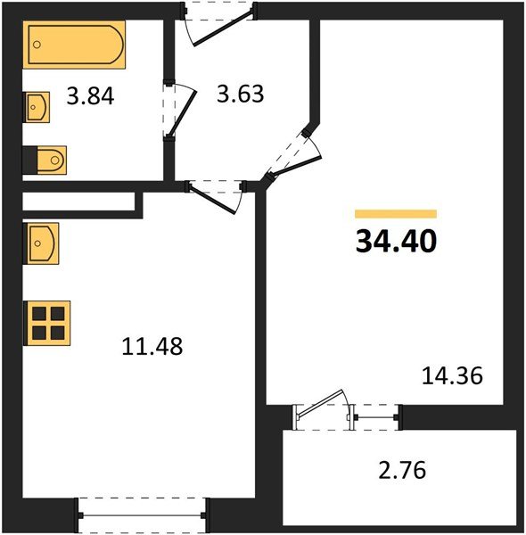 Фото №1: 1-комнатная квартира 34 м² - Краснодар, Прикубанский внутригородской округ, мкр. жилой комплекс Архитектор