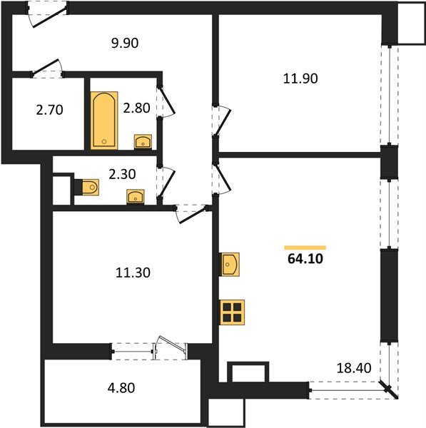 Фото №1: 2-комнатная квартира 64 м² - Краснодар, Прикубанский внутригородской округ, мкр. Парк Победы