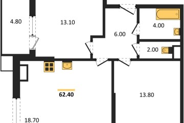 Фото №1: 2-комнатная квартира 62 м² - Краснодар, мкр. Парк Победы, 