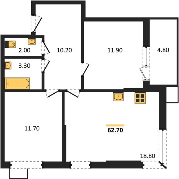 Фото №1: 2-комнатная квартира 62 м² - Краснодар, Прикубанский внутригородской округ, мкр. Парк Победы