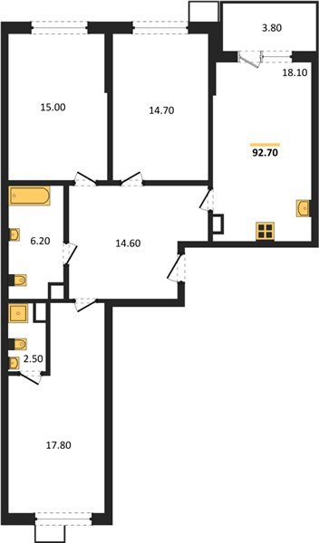 Фото №1: 3-комнатная квартира 92 м² - Краснодар, Прикубанский внутригородской округ, мкр. Парк Победы