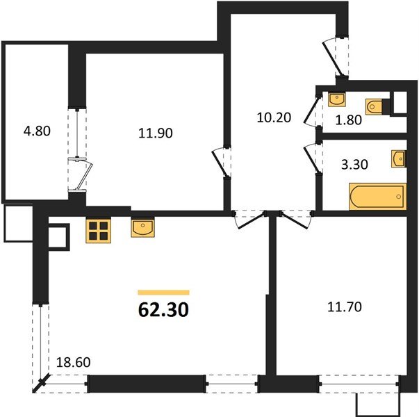 Фото №1: 2-комнатная квартира 62 м² - Краснодар, Прикубанский внутригородской округ, мкр. Парк Победы