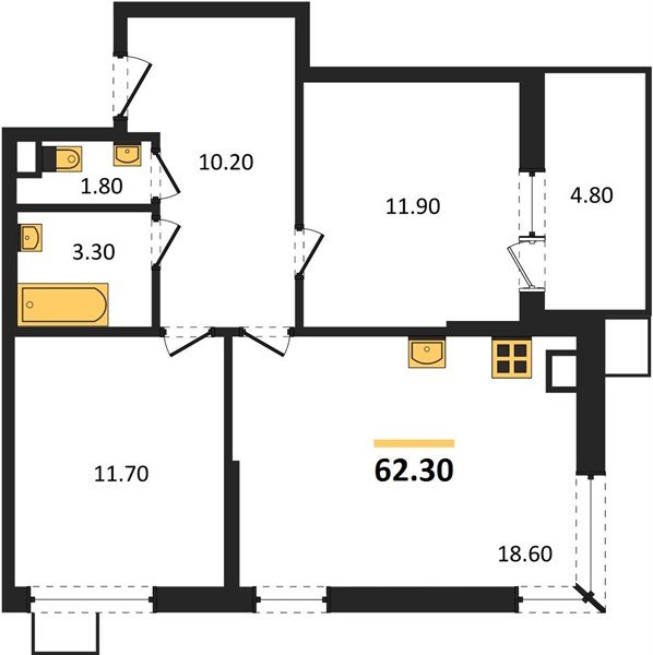 Фото №1: 2-комнатная квартира 62 м² - Краснодар, Прикубанский внутригородской округ, мкр. Парк Победы