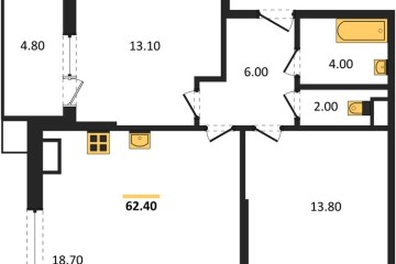 Фото №1: 2-комнатная квартира 62 м² - Краснодар, мкр. Парк Победы, 