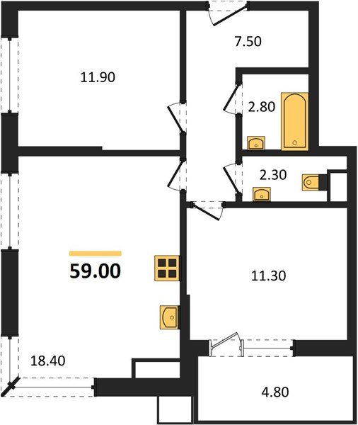 Фото №1: 2-комнатная квартира 59 м² - Краснодар, Прикубанский внутригородской округ, мкр. Парк Победы