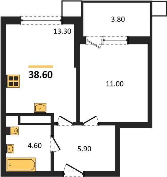 Фото №1: 1-комнатная квартира 38 м² - Краснодар, Прикубанский внутригородской округ, мкр. Парк Победы
