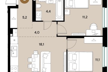 Фото №1: 2-комнатная квартира 54 м² - Краснодар, мкр. Прикубанский внутригородской округ, 