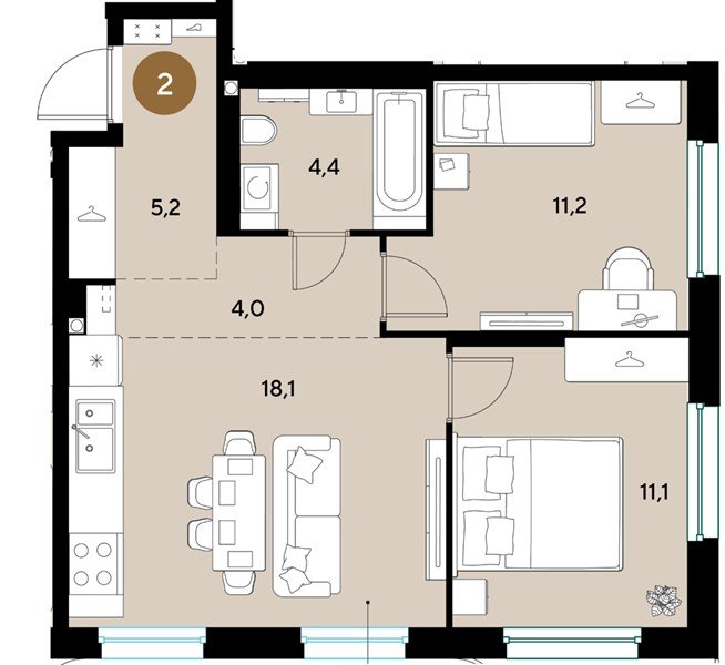 Фото №1: 2-комнатная квартира 54 м² - Краснодар, мкр. Прикубанский внутригородской округ