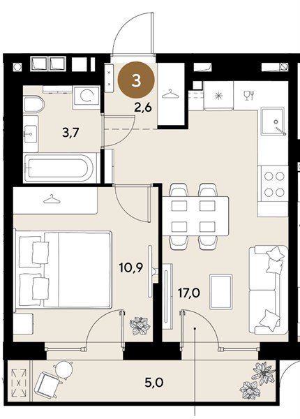 Фото №1: 1-комнатная квартира 39 м² - Краснодар, мкр. Прикубанский внутригородской округ