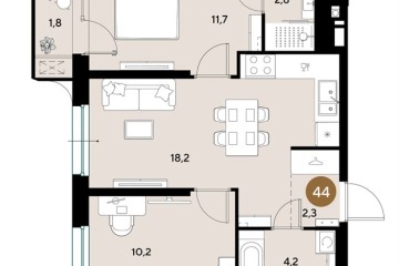 Фото №1: 2-комнатная квартира 51 м² - Краснодар, мкр. Прикубанский внутригородской округ, 