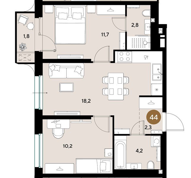Фото №1: 2-комнатная квартира 51 м² - Краснодар, мкр. Прикубанский внутригородской округ