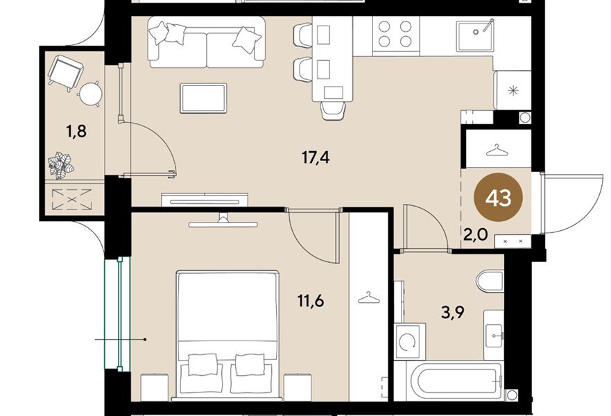 Фото №1: 1-комнатная квартира 36 м² - Краснодар, мкр. Прикубанский внутригородской округ