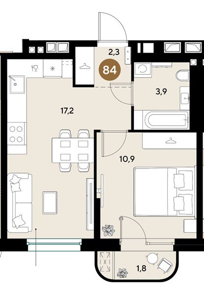 Фото №1: 1-комнатная квартира 36 м² - Краснодар, мкр. Прикубанский внутригородской округ