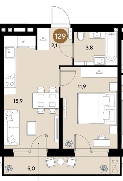 Фото №1: 1-комнатная квартира 38 м² - Краснодар, мкр. Прикубанский внутригородской округ