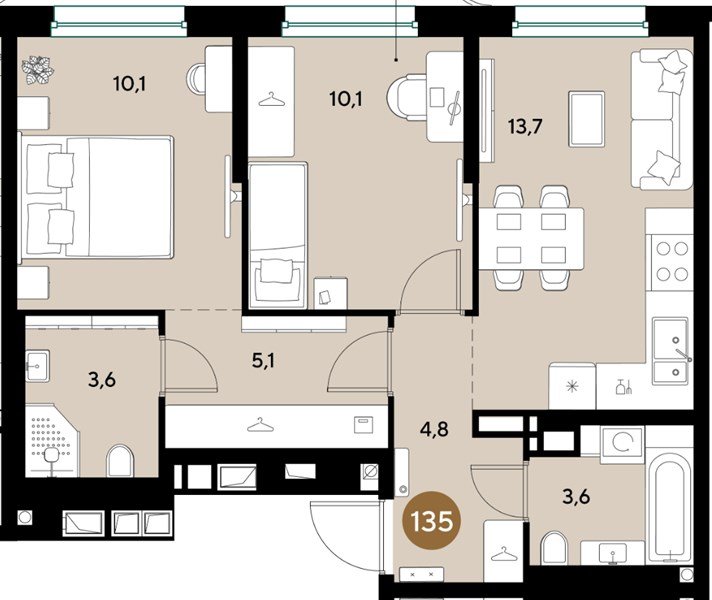Фото №1: 2-комнатная квартира 51 м² - Краснодар, мкр. Прикубанский внутригородской округ