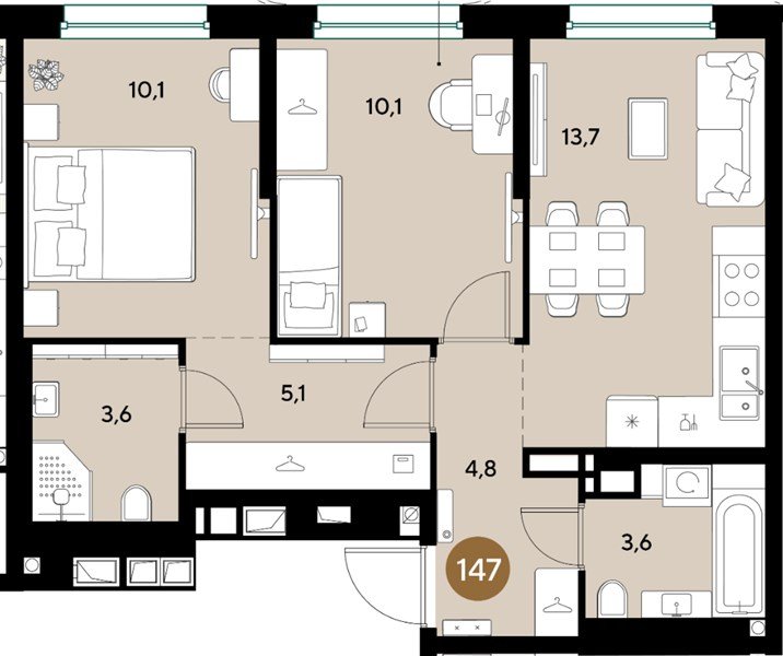 Фото №1: 2-комнатная квартира 51 м² - Краснодар, мкр. Прикубанский внутригородской округ
