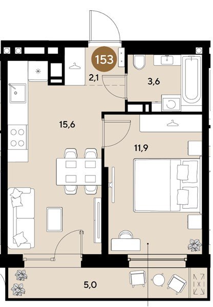 Фото №1: 1-комнатная квартира 38 м² - Краснодар, мкр. Прикубанский внутригородской округ