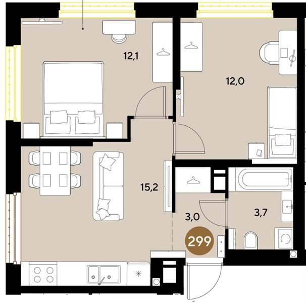Фото №1: 2-комнатная квартира 46 м² - Краснодар, мкр. Прикубанский внутригородской округ