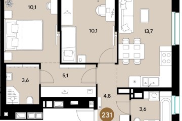 Фото №1: 2-комнатная квартира 51 м² - Краснодар, мкр. Прикубанский внутригородской округ, 