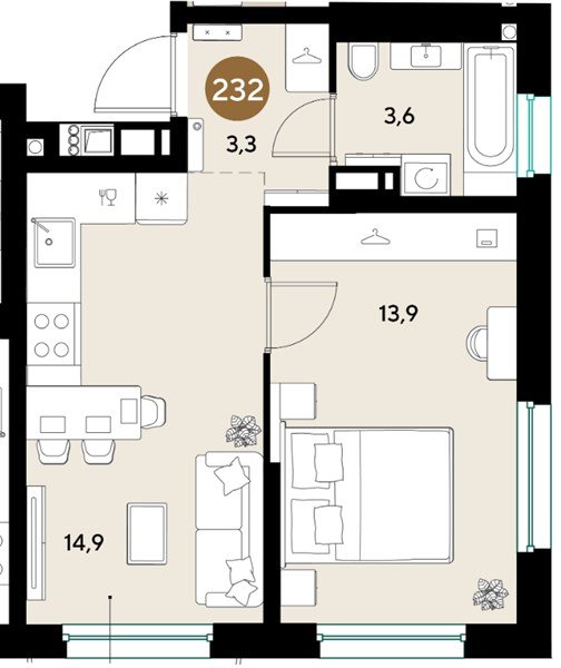Фото №1: 1-комнатная квартира 35 м² - Краснодар, мкр. Прикубанский внутригородской округ