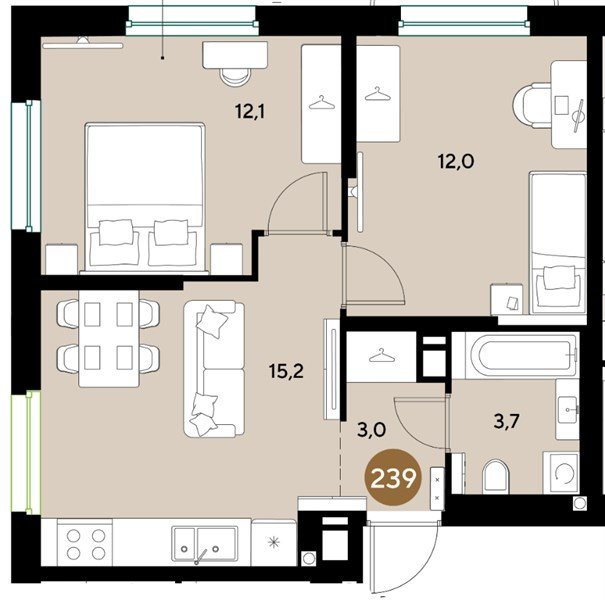 Фото №1: 2-комнатная квартира 46 м² - Краснодар, мкр. Прикубанский внутригородской округ