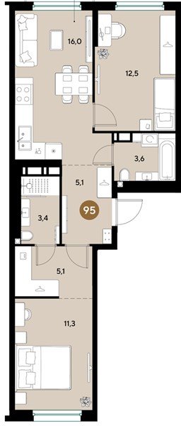 Фото №1: 2-комнатная квартира 57 м² - Краснодар, мкр. Прикубанский внутригородской округ