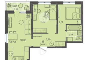 Фото №1: 2-комнатная квартира 53 м² - Краснодар, мкр. ЖК Тёплые Края, ул. имени Леона Орбели, 9
