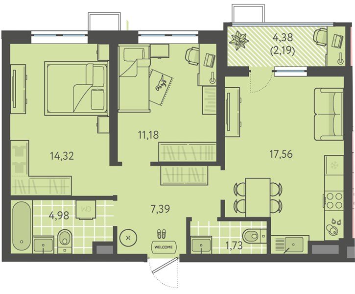Фото №1: 2-комнатная квартира 59 м² - Краснодар, Прикубанский внутригородской округ, мкр. ЖК Тёплые Края, ул. имени Леона Орбели, 9