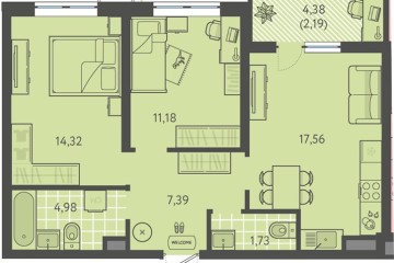Фото №1: 2-комнатная квартира 59 м² - Краснодар, мкр. ЖК Тёплые Края, ул. имени Леона Орбели, 9