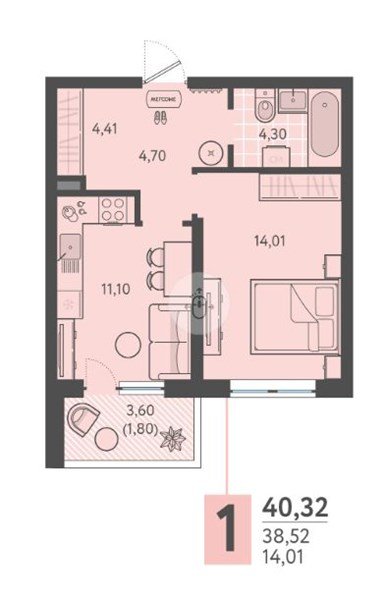 Фото №1: 1-комнатная квартира 40 м² - Краснодар, Прикубанский внутригородской округ, мкр. ЖК Тёплые Края, ул. имени Леона Орбели, 9