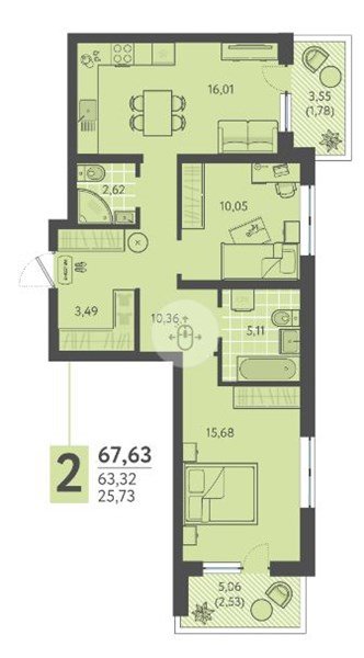 Фото №1: 2-комнатная квартира 67 м² - Краснодар, Прикубанский внутригородской округ, мкр. ЖК Тёплые Края, ул. имени Леона Орбели, 9