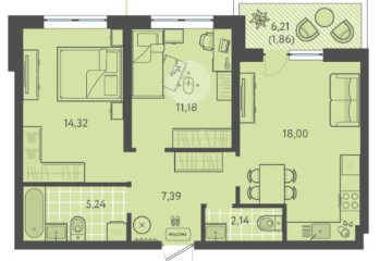 Фото №1: 2-комнатная квартира 60 м² - Краснодар, мкр. ЖК Тёплые Края, ул. имени Леона Орбели, 9