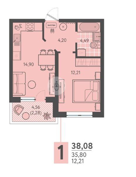 Фото №1: 1-комнатная квартира 38 м² - Краснодар, Прикубанский внутригородской округ, мкр. ЖК Тёплые Края, ул. имени Леона Орбели, 9