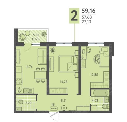 Фото №1: 2-комнатная квартира 59 м² - Краснодар, Прикубанский внутригородской округ, мкр. ЖК Тёплые Края, ул. имени Леона Орбели, 9